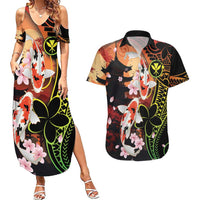 Hawaiian and Japanese Couples Matching Summer Maxi Dress and Hawaiian Shirt Koi Fish With Kanaka Polynesian Tattoo - Wonder Print Shop