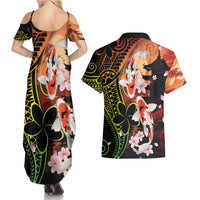 Hawaiian and Japanese Couples Matching Summer Maxi Dress and Hawaiian Shirt Koi Fish With Kanaka Polynesian Tattoo - Wonder Print Shop