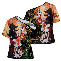 Hawaiian and Japanese Cross Shoulder Shirt Koi Fish With Kanaka Polynesian Tattoo - Wonder Print Shop
