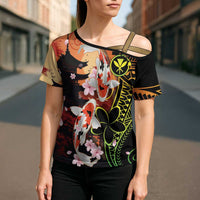 Hawaiian and Japanese Cross Shoulder Shirt Koi Fish With Kanaka Polynesian Tattoo - Wonder Print Shop