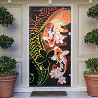 Hawaiian and Japanese Door Cover Koi Fish With Kanaka Polynesian Tattoo - Wonder Print Shop