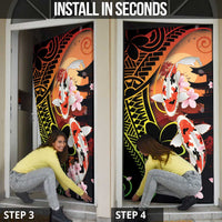 Hawaiian and Japanese Door Cover Koi Fish With Kanaka Polynesian Tattoo - Wonder Print Shop
