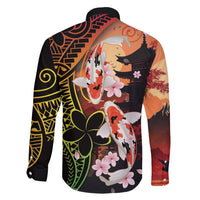 Hawaiian and Japanese Family Matching Long Sleeve Bodycon Dress and Hawaiian Shirt Koi Fish With Kanaka Polynesian Tattoo - Wonder Print Shop