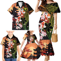 Hawaiian and Japanese Family Matching Mermaid Dress and Hawaiian Shirt Koi Fish With Kanaka Polynesian Tattoo - Wonder Print Shop