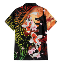 Hawaiian and Japanese Family Matching Mermaid Dress and Hawaiian Shirt Koi Fish With Kanaka Polynesian Tattoo - Wonder Print Shop