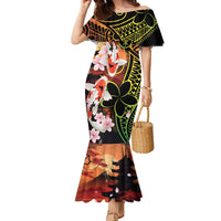 Hawaiian and Japanese Family Matching Mermaid Dress and Hawaiian Shirt Koi Fish With Kanaka Polynesian Tattoo - Wonder Print Shop