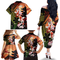 Hawaiian and Japanese Family Matching Off The Shoulder Long Sleeve Dress and Hawaiian Shirt Koi Fish With Kanaka Polynesian Tattoo - Wonder Print Shop