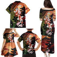 Hawaiian and Japanese Family Matching Puletasi and Hawaiian Shirt Koi Fish With Kanaka Polynesian Tattoo - Wonder Print Shop