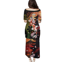 Hawaiian and Japanese Family Matching Puletasi and Hawaiian Shirt Koi Fish With Kanaka Polynesian Tattoo - Wonder Print Shop
