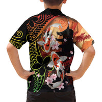Hawaiian and Japanese Family Matching Tank Maxi Dress and Hawaiian Shirt Koi Fish With Kanaka Polynesian Tattoo - Wonder Print Shop