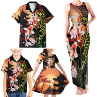 Hawaiian and Japanese Family Matching Tank Maxi Dress and Hawaiian Shirt Koi Fish With Kanaka Polynesian Tattoo - Wonder Print Shop
