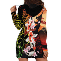 Hawaiian and Japanese Hoodie Dress Koi Fish With Kanaka Polynesian Tattoo - Wonder Print Shop