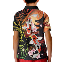 Hawaiian and Japanese Kid Polo Shirt Koi Fish With Kanaka Polynesian Tattoo - Wonder Print Shop