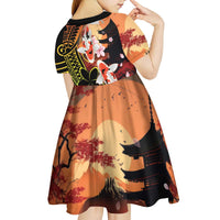 Hawaiian and Japanese Kid Short Sleeve Dress Koi Fish With Kanaka Polynesian Tattoo - Wonder Print Shop
