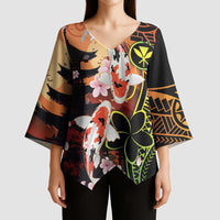 Hawaiian and Japanese Kimono Sleeve Blouse Koi Fish With Kanaka Polynesian Tattoo - Wonder Print Shop