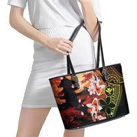 Hawaiian and Japanese Leather Tote Bag Koi Fish With Kanaka Polynesian Tattoo - Wonder Print Shop