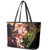 Hawaiian and Japanese Leather Tote Bag Koi Fish With Kanaka Polynesian Tattoo - Wonder Print Shop