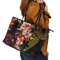 Hawaiian and Japanese Leather Tote Bag Koi Fish With Kanaka Polynesian Tattoo - Wonder Print Shop
