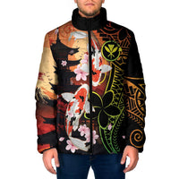 Hawaiian and Japanese Padded Jacket Koi Fish With Kanaka Polynesian Tattoo - Wonder Print Shop