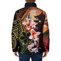 Hawaiian and Japanese Padded Jacket Koi Fish With Kanaka Polynesian Tattoo - Wonder Print Shop
