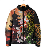 Hawaiian and Japanese Padded Jacket Koi Fish With Kanaka Polynesian Tattoo - Wonder Print Shop