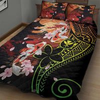Hawaiian and Japanese Quilt Bed Set Koi Fish With Kanaka Polynesian Tattoo - Wonder Print Shop
