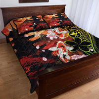 Hawaiian and Japanese Quilt Bed Set Koi Fish With Kanaka Polynesian Tattoo - Wonder Print Shop