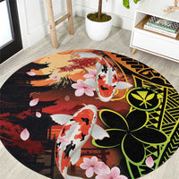 Hawaiian and Japanese Round Carpet Koi Fish With Kanaka Polynesian Tattoo - Wonder Print Shop