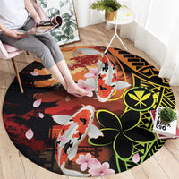 Hawaiian and Japanese Round Carpet Koi Fish With Kanaka Polynesian Tattoo - Wonder Print Shop