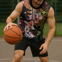 Hawaiian and Japanese Sleeveless Hoodie Koi Fish With Kanaka Polynesian Tattoo - Wonder Print Shop