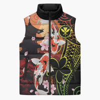 Hawaiian and Japanese Sleeveless Puffer Jacket Koi Fish With Kanaka Polynesian Tattoo - Wonder Print Shop
