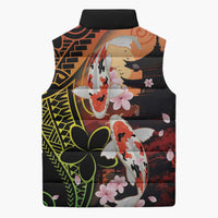 Hawaiian and Japanese Sleeveless Puffer Jacket Koi Fish With Kanaka Polynesian Tattoo - Wonder Print Shop