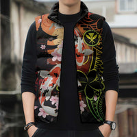 Hawaiian and Japanese Sleeveless Puffer Jacket Koi Fish With Kanaka Polynesian Tattoo - Wonder Print Shop
