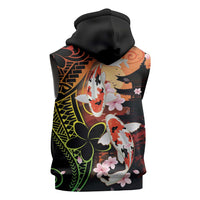 Hawaiian and Japanese Sleeveless Zip Hoodie Koi Fish With Kanaka Polynesian Tattoo - Wonder Print Shop