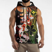 Hawaiian and Japanese Sleeveless Zip Hoodie Koi Fish With Kanaka Polynesian Tattoo - Wonder Print Shop