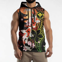 Hawaiian and Japanese Sleeveless Zip Hoodie Koi Fish With Kanaka Polynesian Tattoo - Wonder Print Shop