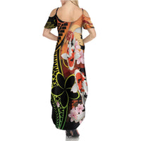 Hawaiian and Japanese Summer Maxi Dress Koi Fish With Kanaka Polynesian Tattoo - Wonder Print Shop