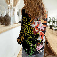 Hawaiian and Japanese Women Casual Shirt Koi Fish With Kanaka Polynesian Tattoo - Wonder Print Shop