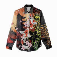 Hawaiian and Japanese Women Casual Shirt Koi Fish With Kanaka Polynesian Tattoo - Wonder Print Shop