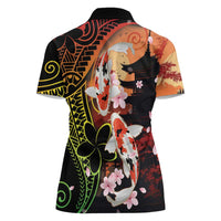 Hawaiian and Japanese Women Polo Shirt Koi Fish With Kanaka Polynesian Tattoo - Wonder Print Shop