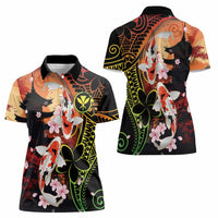 Hawaiian and Japanese Women Polo Shirt Koi Fish With Kanaka Polynesian Tattoo - Wonder Print Shop