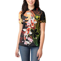 Hawaiian and Japanese Women Polo Shirt Koi Fish With Kanaka Polynesian Tattoo - Wonder Print Shop