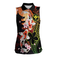 Hawaiian and Japanese Women Sleeveless Polo Shirt Koi Fish With Kanaka Polynesian Tattoo - Wonder Print Shop
