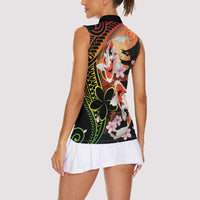 Hawaiian and Japanese Women Sleeveless Polo Shirt Koi Fish With Kanaka Polynesian Tattoo - Wonder Print Shop