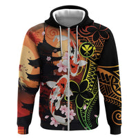 Hawaiian and Japanese Zip Hoodie Koi Fish With Kanaka Polynesian Tattoo - Wonder Print Shop