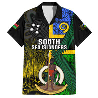 Black Hawaiian-style shirt with South Sea Islanders front graphic and crest patch