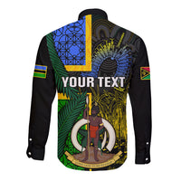 Personalised South Sea Islanders Long Sleeve Button Shirt Kanakas With Vanuatu Coat Of Arms - Wonder Print Shop