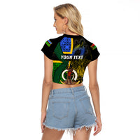 Personalised South Sea Islanders Raglan Cropped T Shirt Kanakas With Vanuatu Coat Of Arms - Wonder Print Shop
