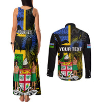 Personalised South Sea Islanders Couples Matching Tank Maxi Dress and Long Sleeve Button Shirts Kanakas With Fiji Coat Of Arms - Wonder Print Shop