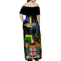 Personalised South Sea Islanders Family Matching Off Shoulder Maxi Dress and Hawaiian Shirt Kanakas With Fiji Coat Of Arms - Wonder Print Shop
